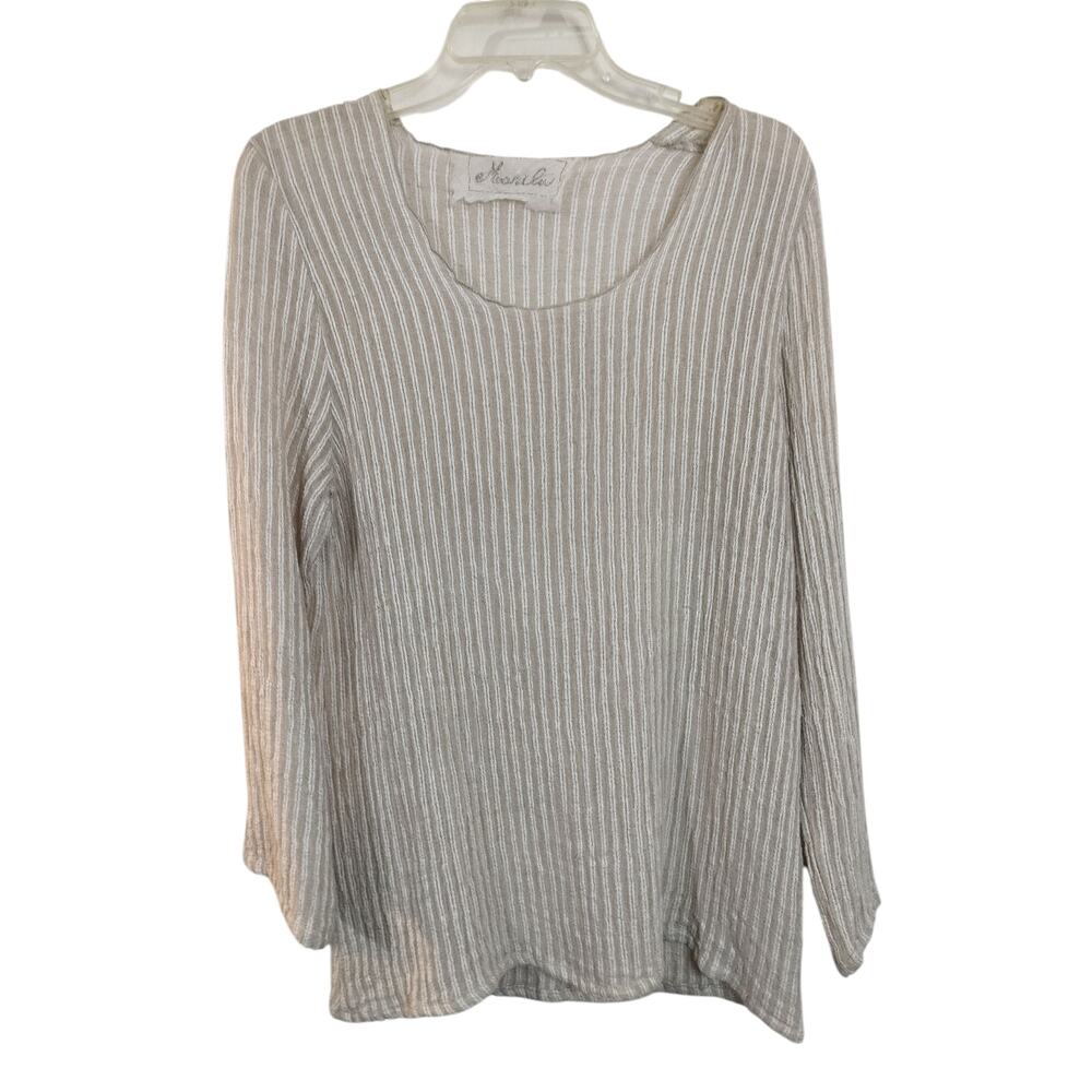 3852) Marilu Tan Beige Lagenlook Linen  Pullover Tunic Top Large